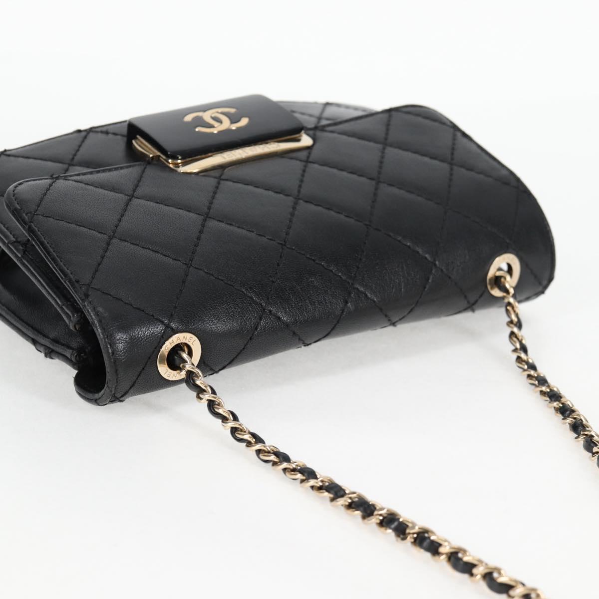CHANEL Matelasse Chain Shoulder Bag Lamb Skin Black Gold CC Auth 127542SAM