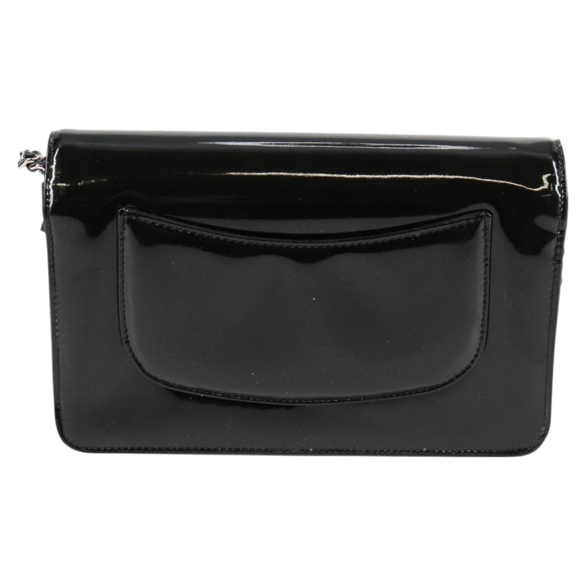 CHANEL Chain Shoulder Bag Enamel Black CC Auth 127546M