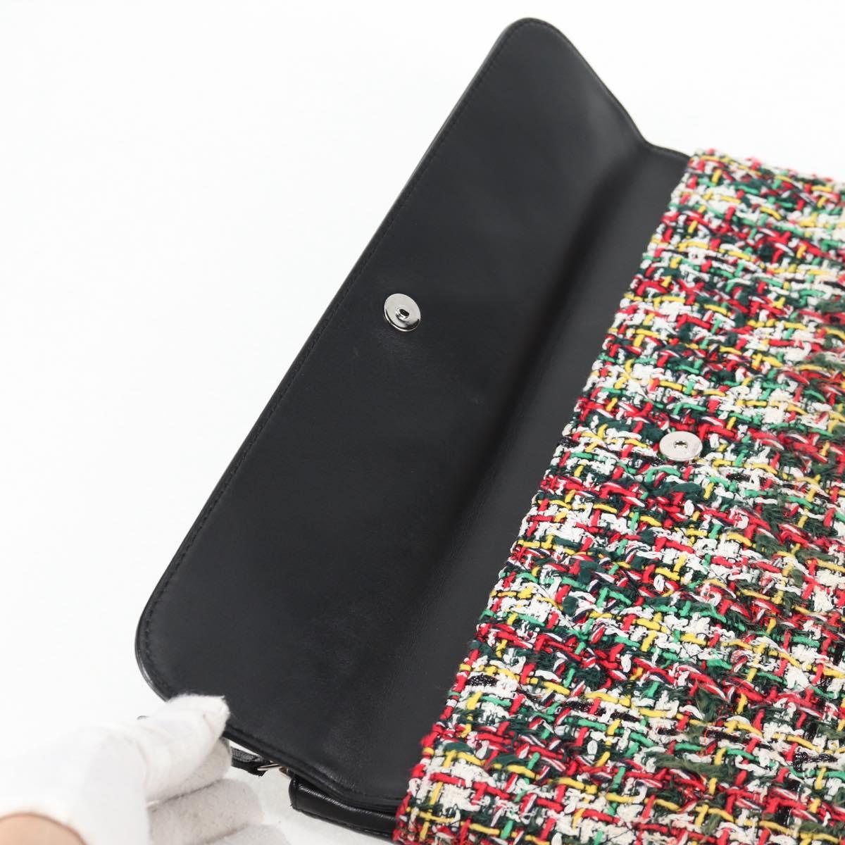 CHANEL Clutch Bag tweed Black Silver CC Auth 127554SAM