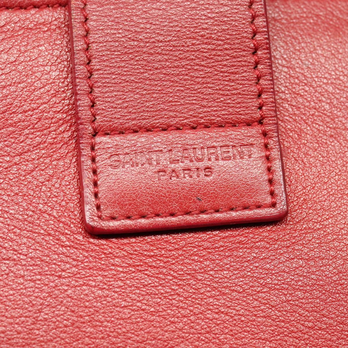 SAINT LAURENT Hand Bag Leather 2way Red Gold Auth 127565