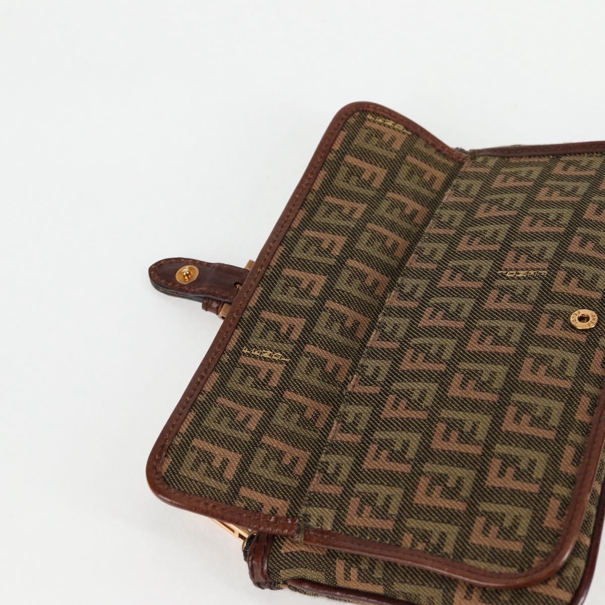 FENDI Zucchino Canvas Pouch Khaki Auth 127566V