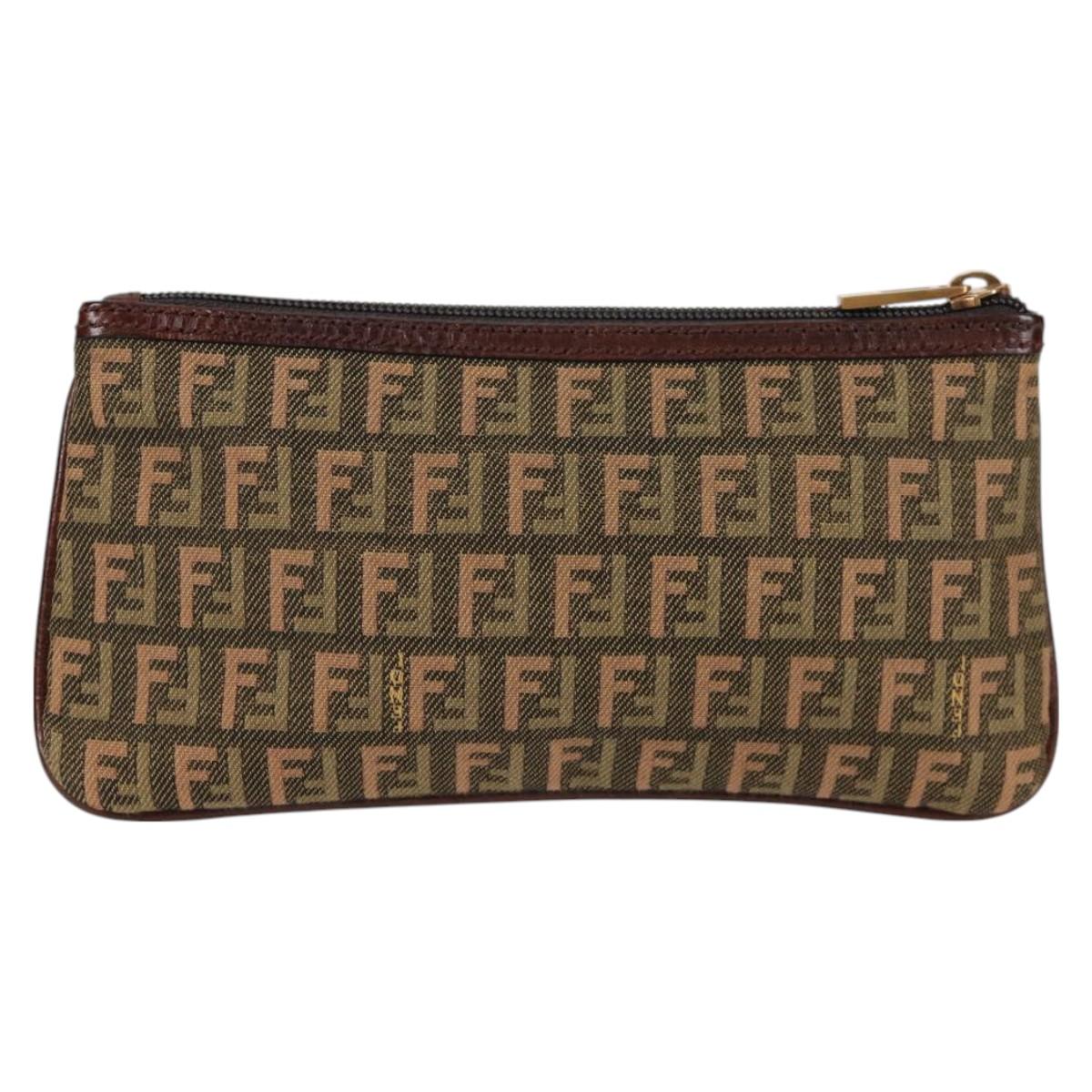 FENDI Zucchino Canvas Pouch Khaki Auth 127566V