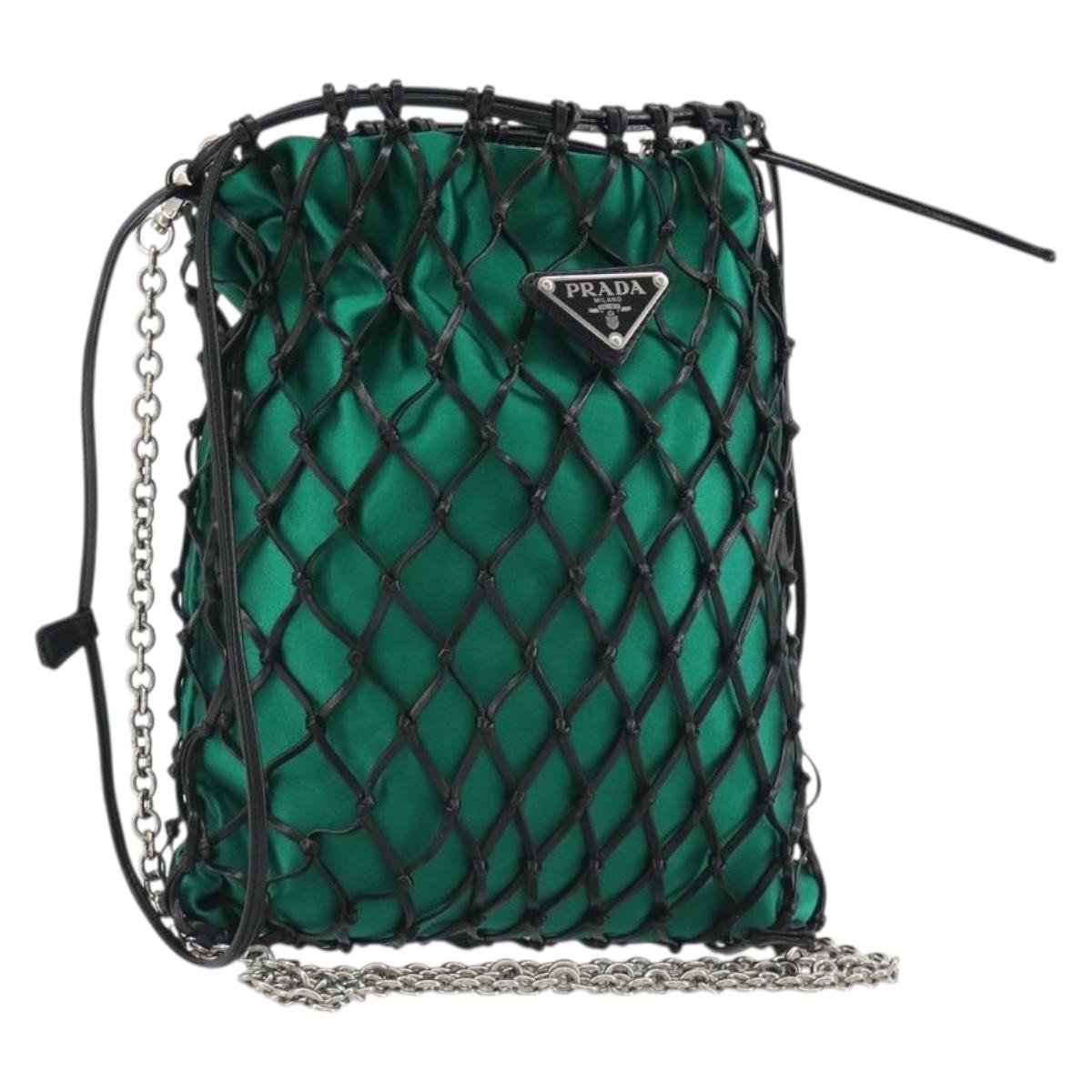 PRADA Chain Shoulder Bag Satin Green Auth 127567