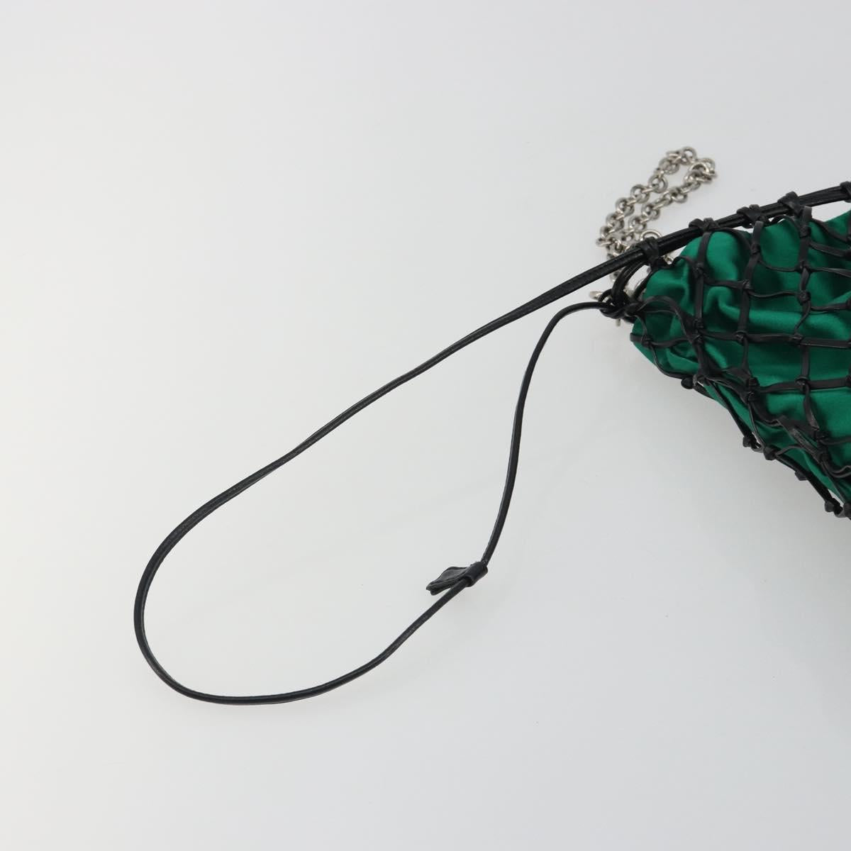 PRADA Chain Shoulder Bag Satin Green Auth 127567