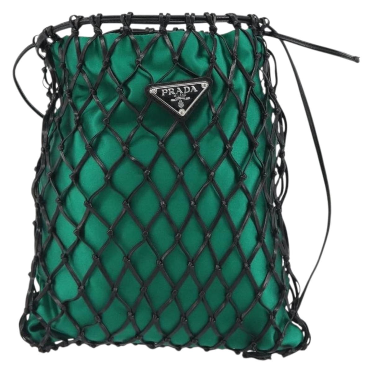 PRADA Chain Shoulder Bag Satin Green Auth 127567