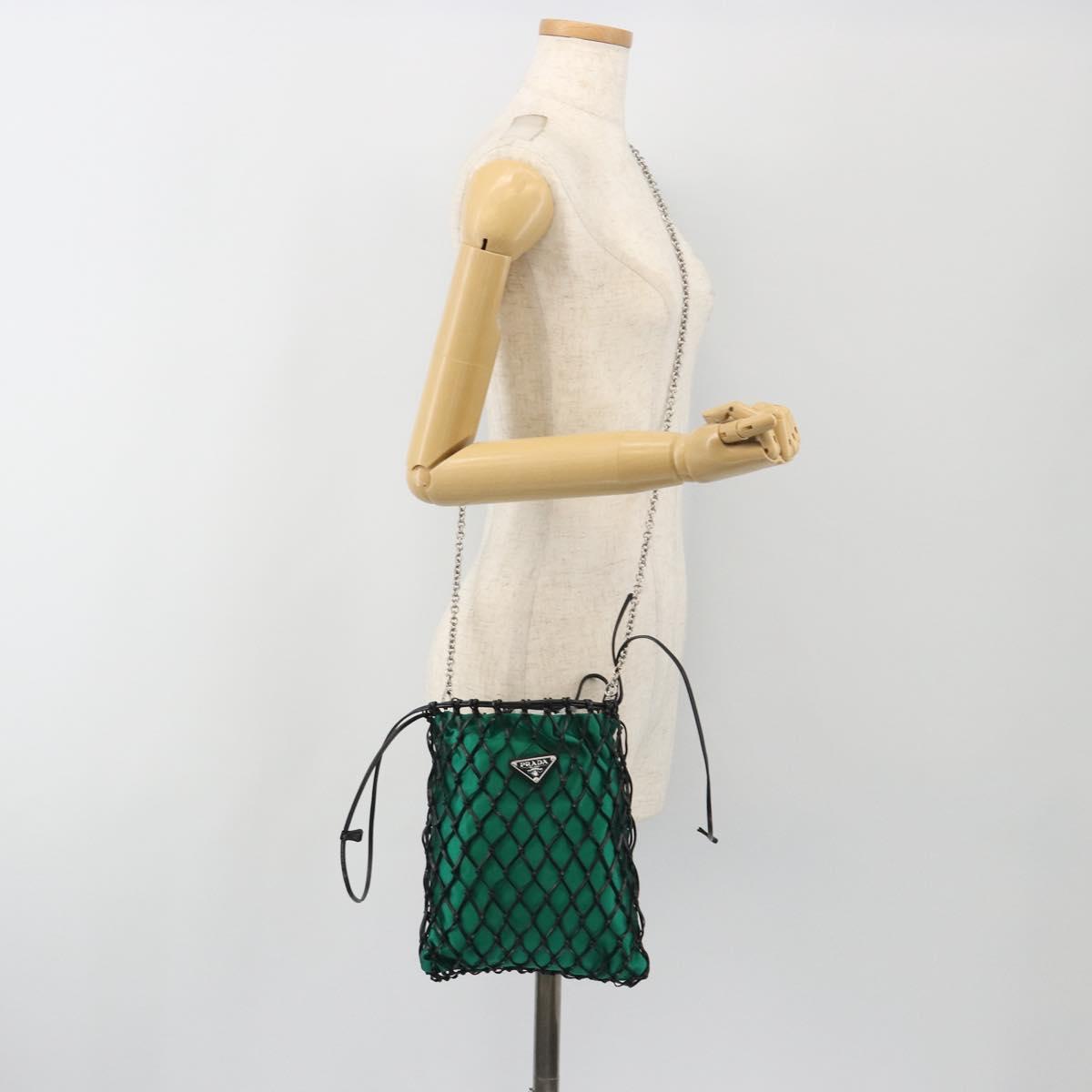 PRADA Chain Shoulder Bag Satin Green Auth 127567