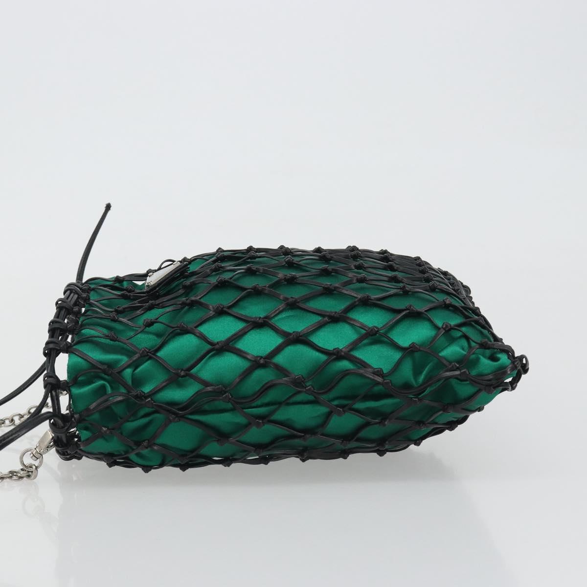 PRADA Chain Shoulder Bag Satin Green Auth 127567