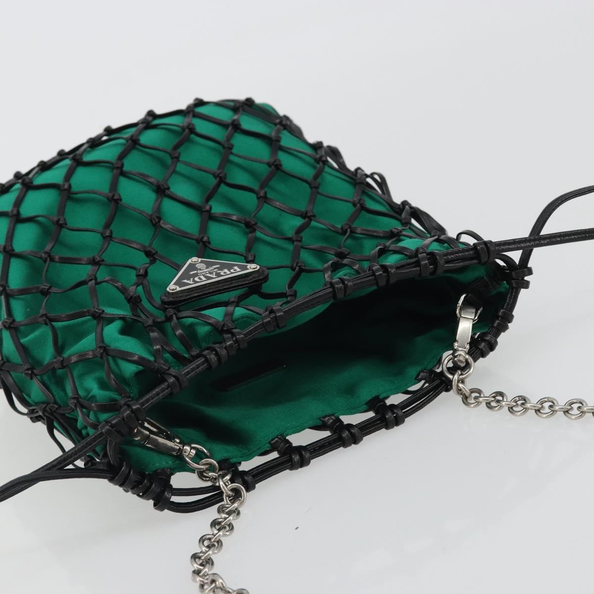 PRADA Chain Shoulder Bag Satin Green Auth 127567