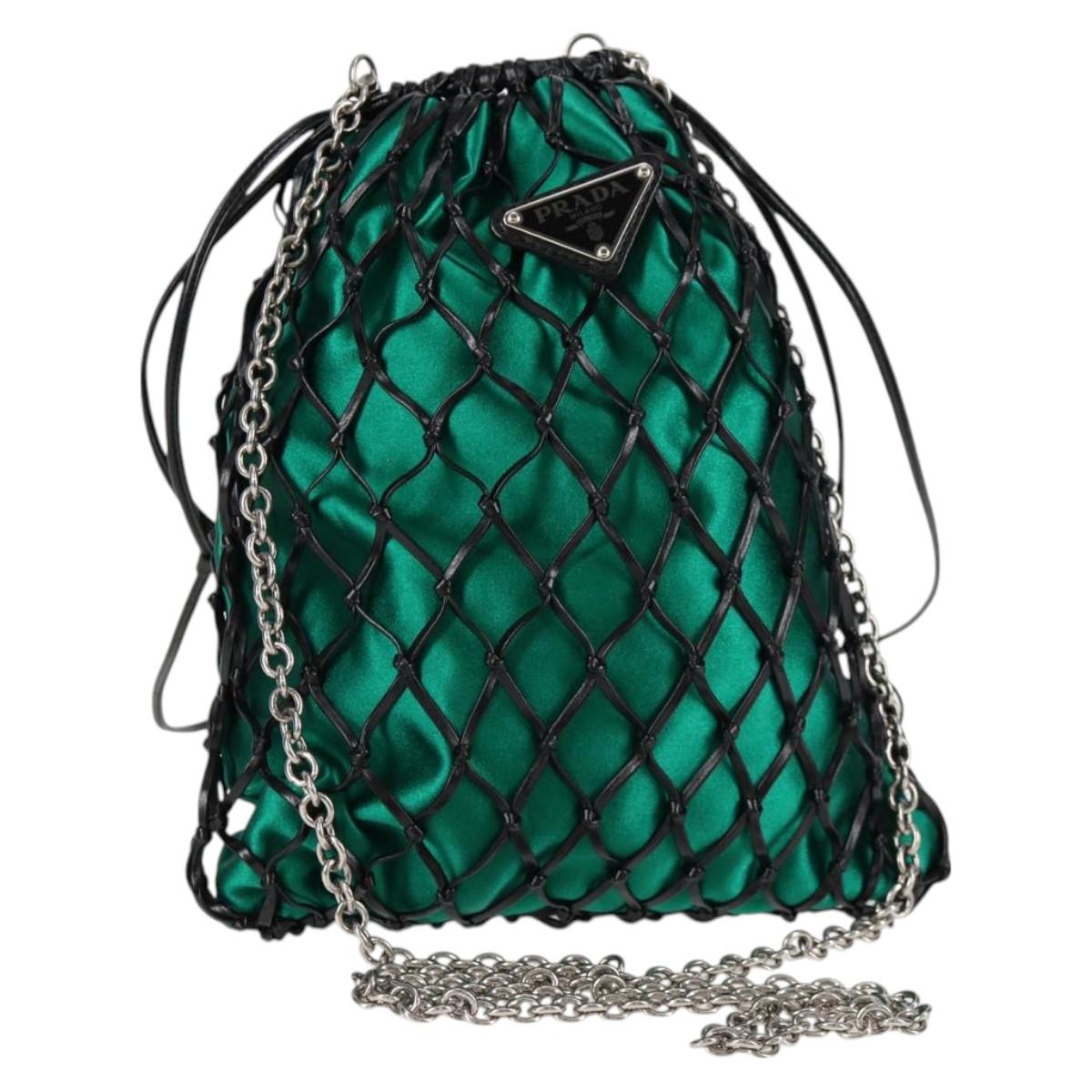 PRADA Chain Shoulder Bag Satin Green Auth 127567M