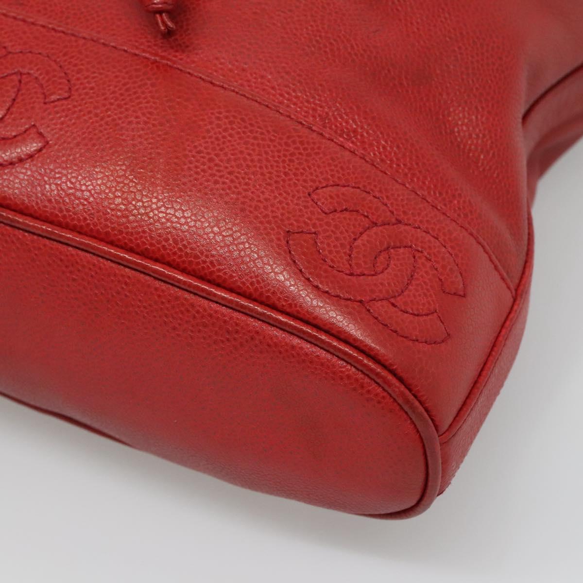 CHANEL Caviar Skin Backpack Caviar Skin Red Gold CC Auth 127574