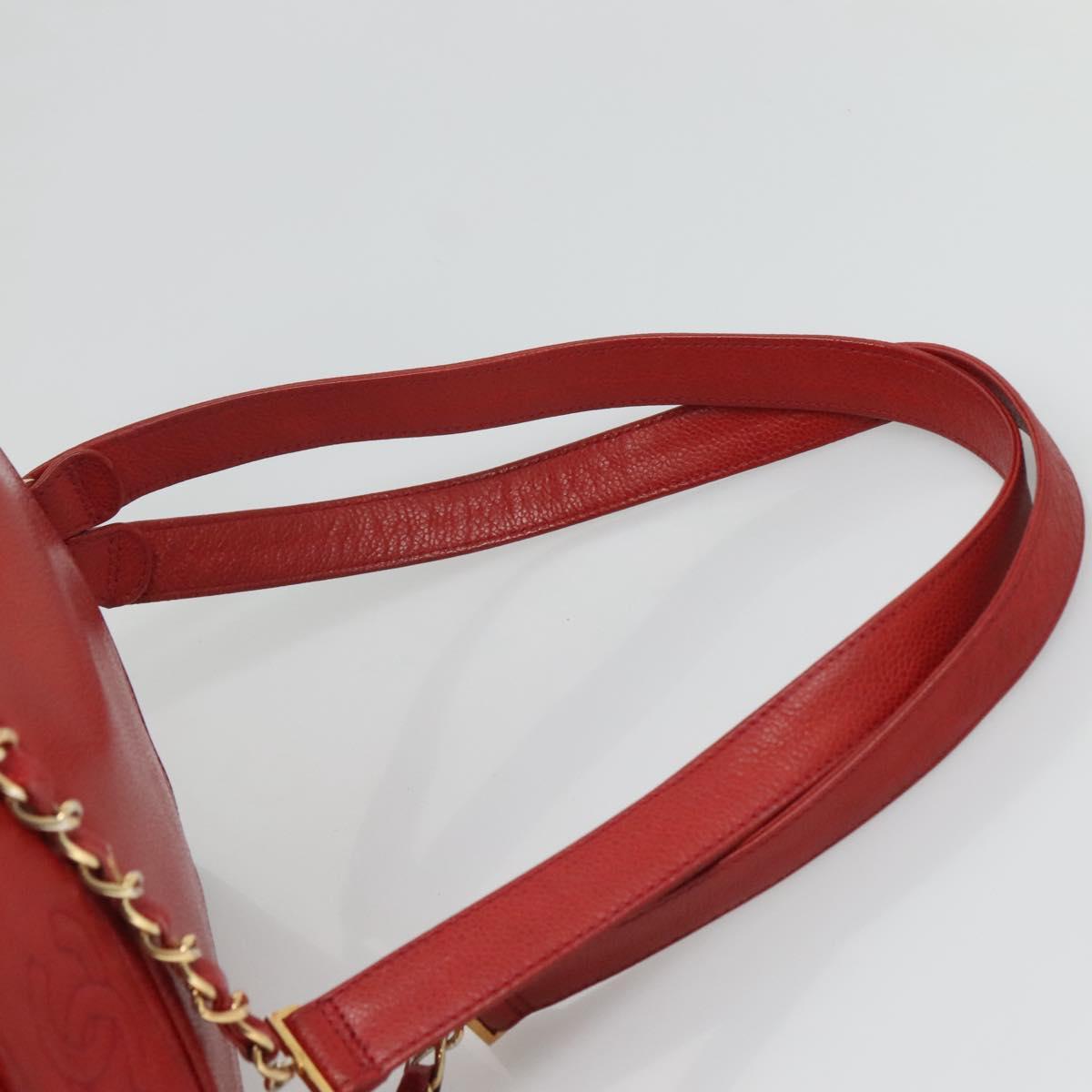 CHANEL Caviar Skin Backpack Caviar Skin Red Gold CC Auth 127574