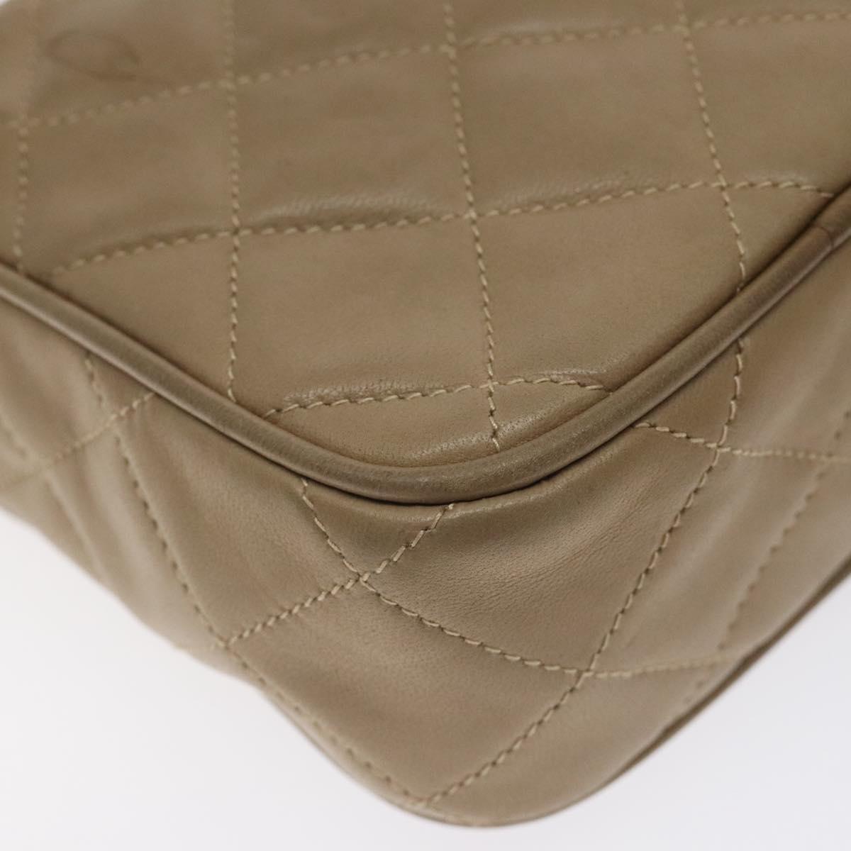 CHANEL Matelasse Chain Shoulder Bag Lamb Skin Beige Gold CC Auth 127575