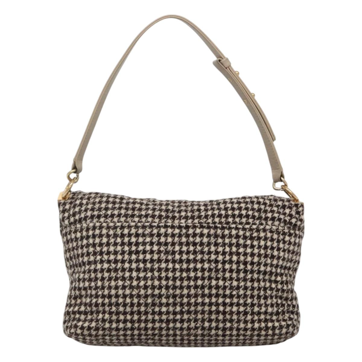 CHANEL Matelasse Shoulder Bag Wool Gray Gold CC Auth 127587V