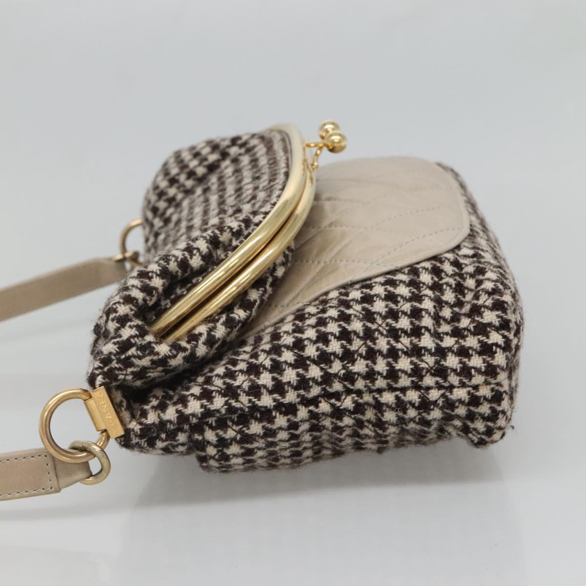 CHANEL Matelasse Shoulder Bag Wool Gray Gold CC Auth 127587V