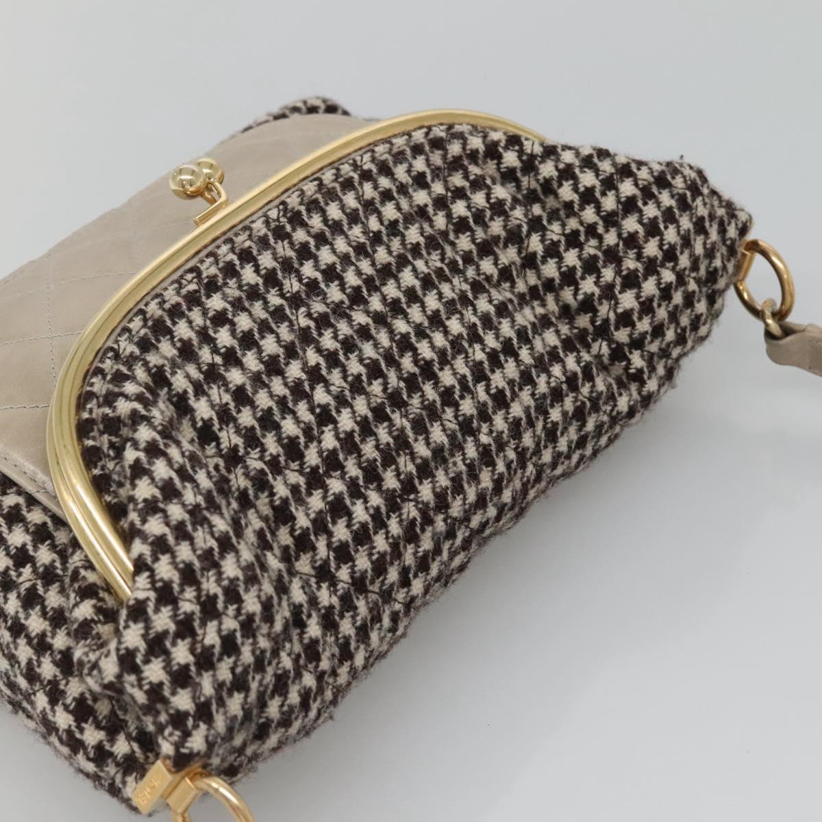 CHANEL Matelasse Shoulder Bag Wool Gray Gold CC Auth 127587V