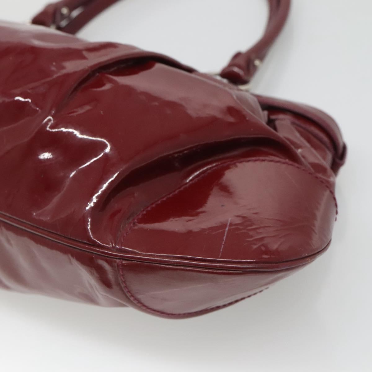 Salvatore Ferragamo Gancini Tote Bag Enamel Bordeaux Silver Auth 127595