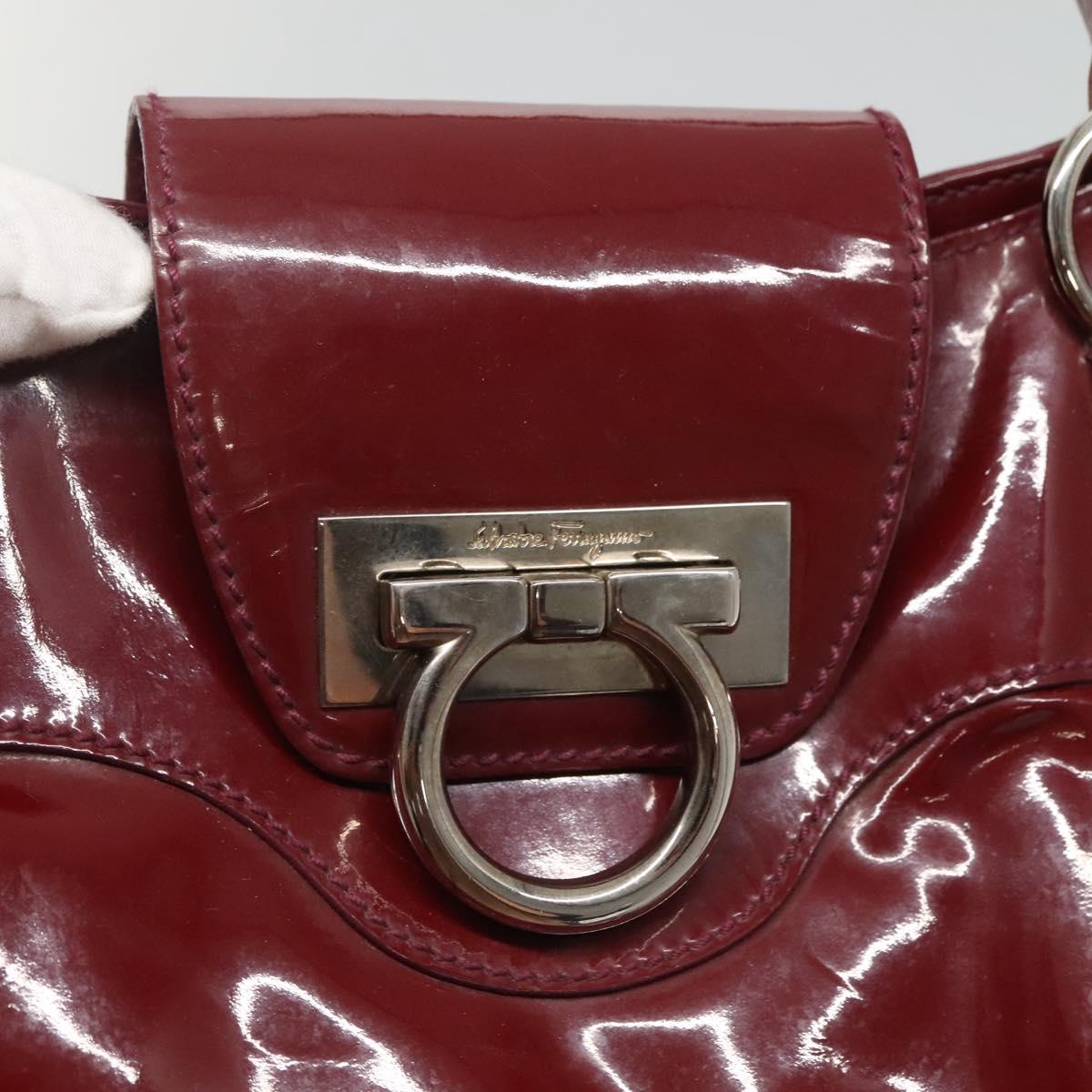 Salvatore Ferragamo Gancini Tote Bag Enamel Bordeaux Silver Auth 127595