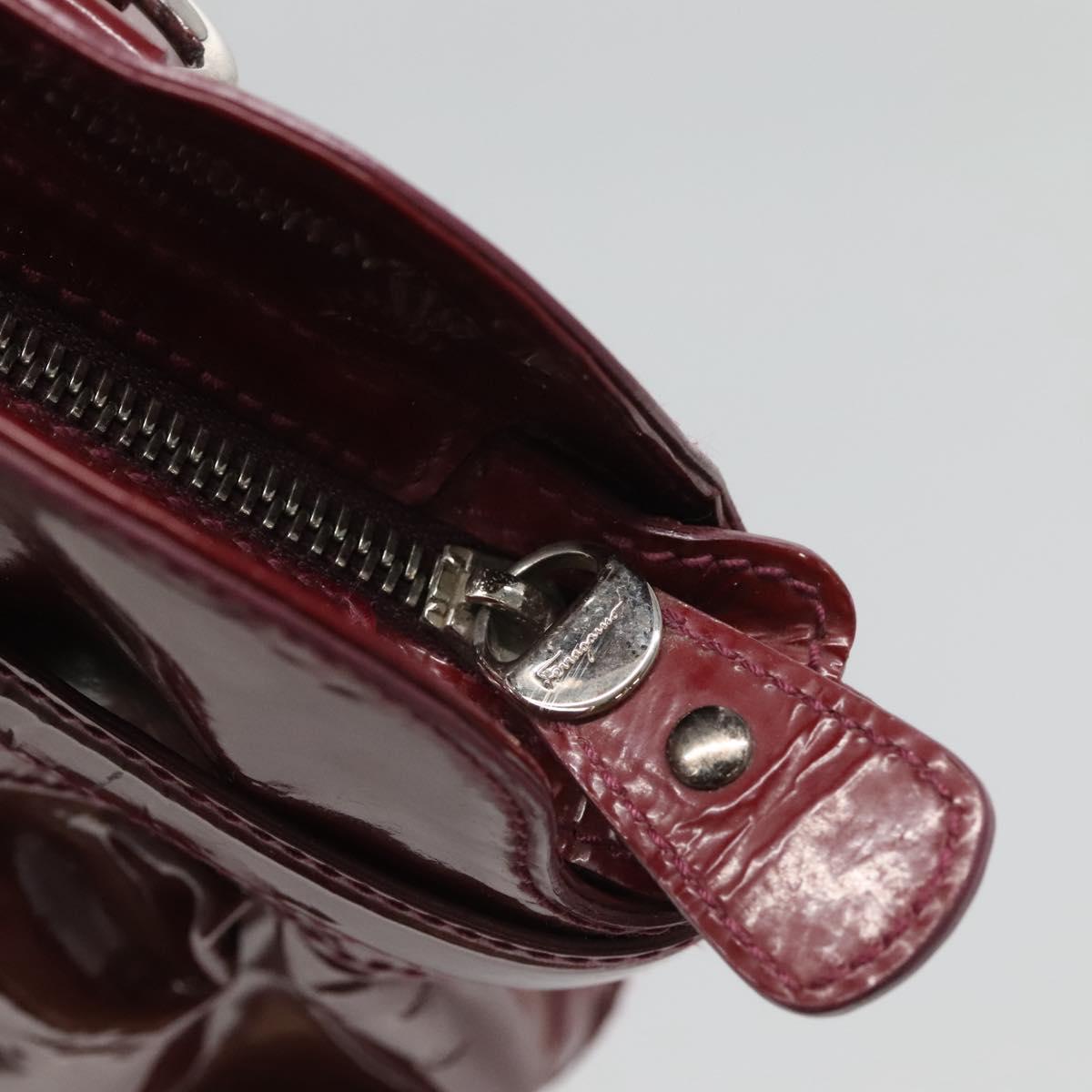 Salvatore Ferragamo Gancini Tote Bag Enamel Bordeaux Silver Auth 127595