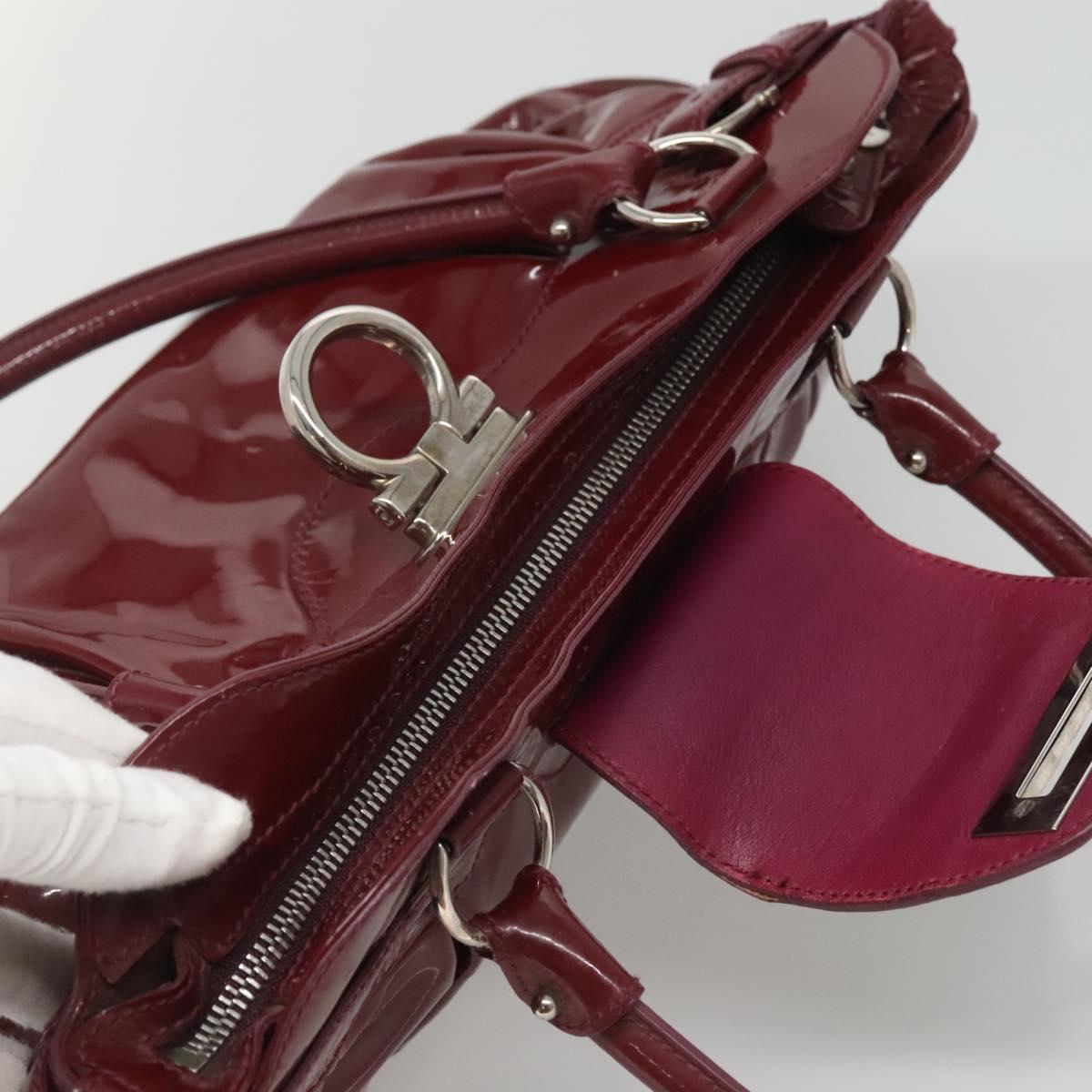 Salvatore Ferragamo Gancini Tote Bag Enamel Bordeaux Silver Auth 127595