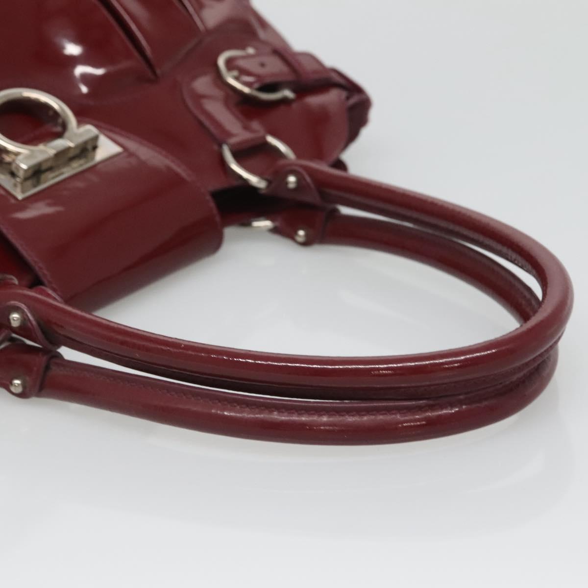 Salvatore Ferragamo Gancini Tote Bag Enamel Bordeaux Silver Auth 127595
