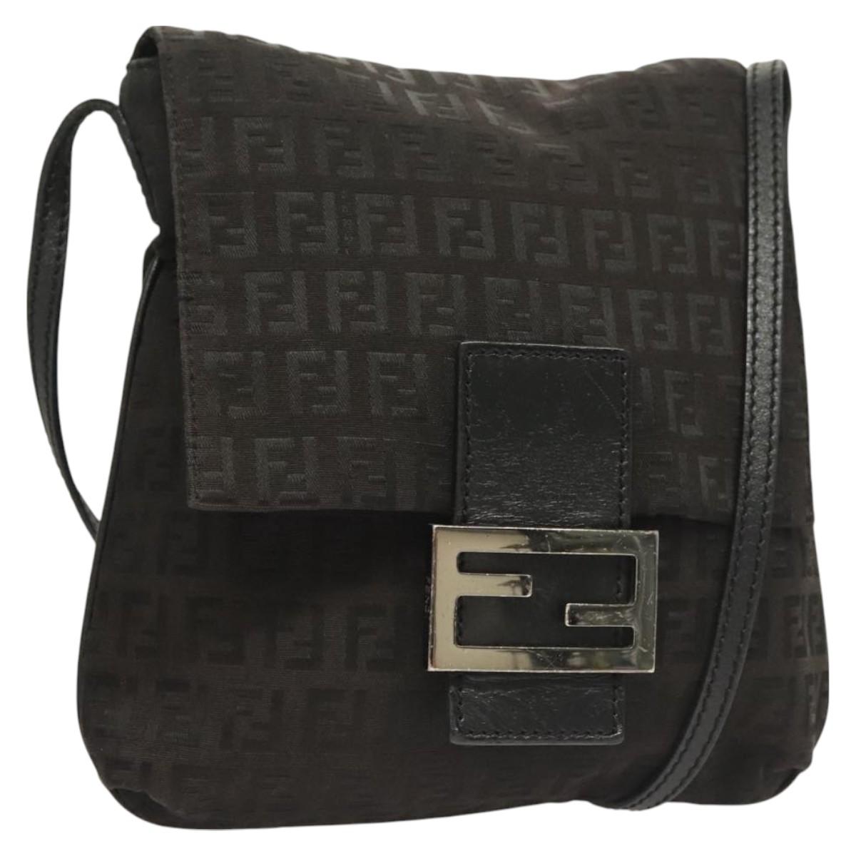 FENDI Zucchino Canvas Shoulder Bag Black Auth 127596
