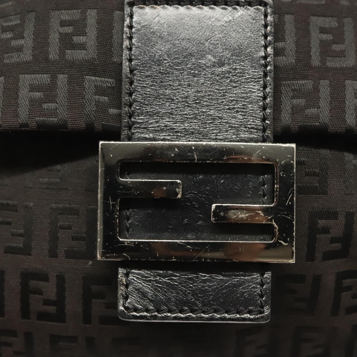 FENDI Zucchino Canvas Shoulder Bag Black Auth 127596