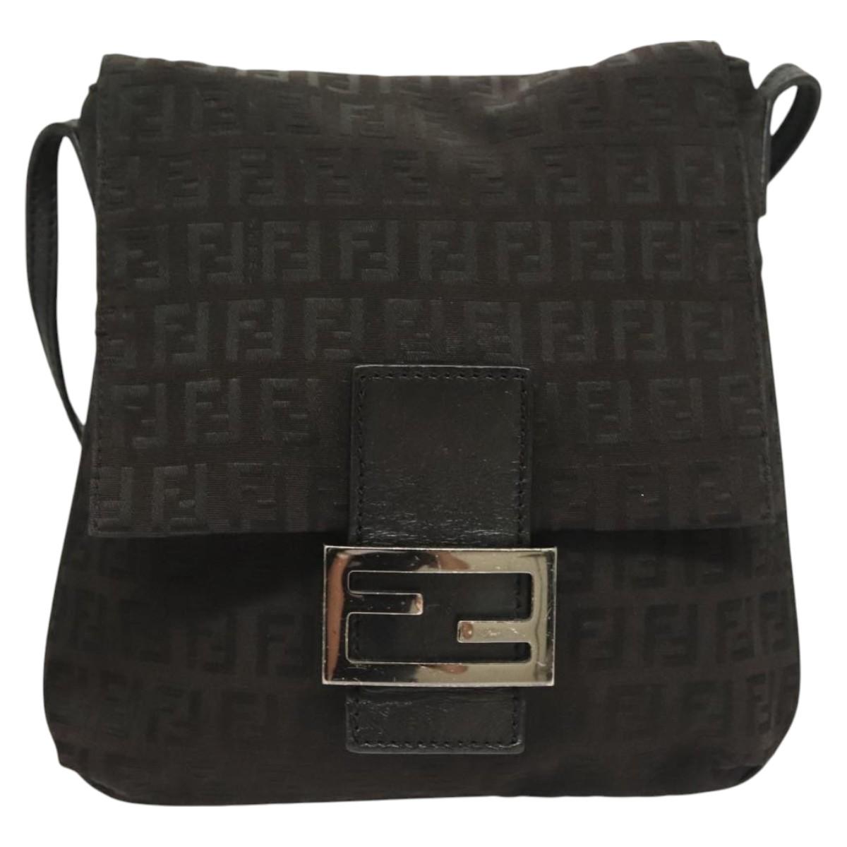FENDI Zucchino Canvas Shoulder Bag Black Auth 127596