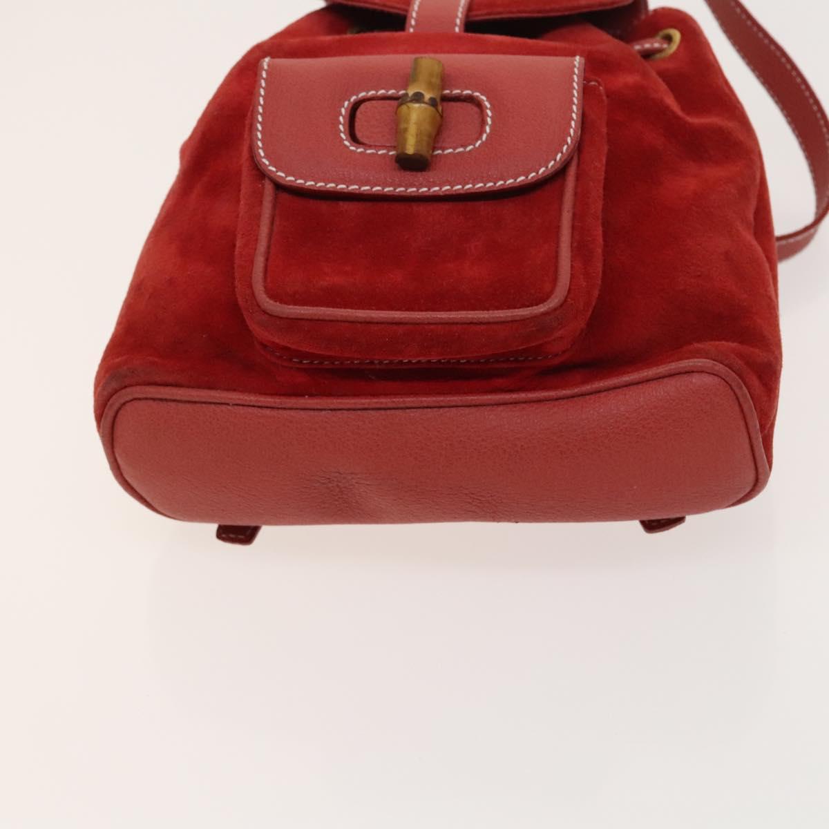 GUCCI Bamboo Backpack Suede Red Gold 003 1998 0030 Auth 127597