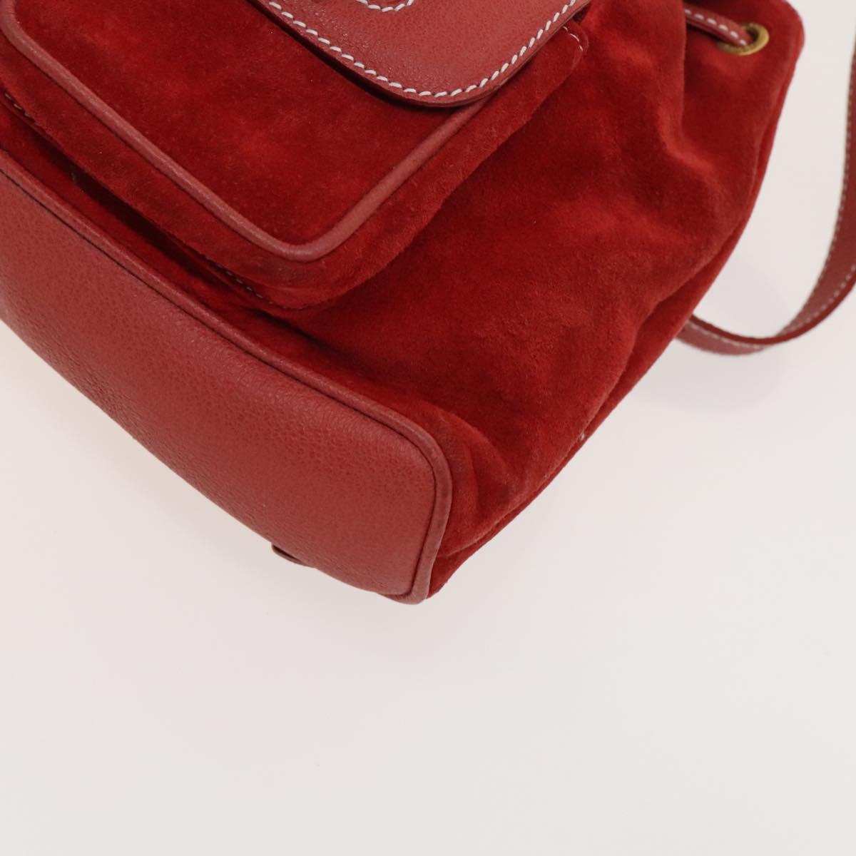 GUCCI Bamboo Backpack Suede Red Gold 003 1998 0030 Auth 127597