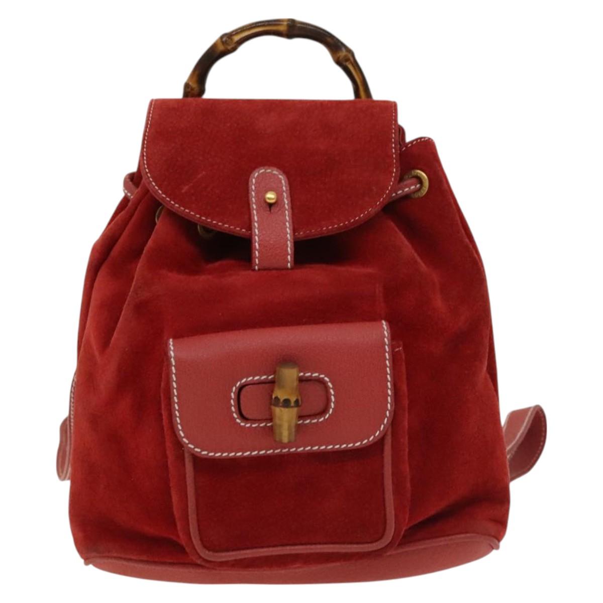 GUCCI Bamboo Backpack Suede Red Gold 003 1998 0030 Auth 127597
