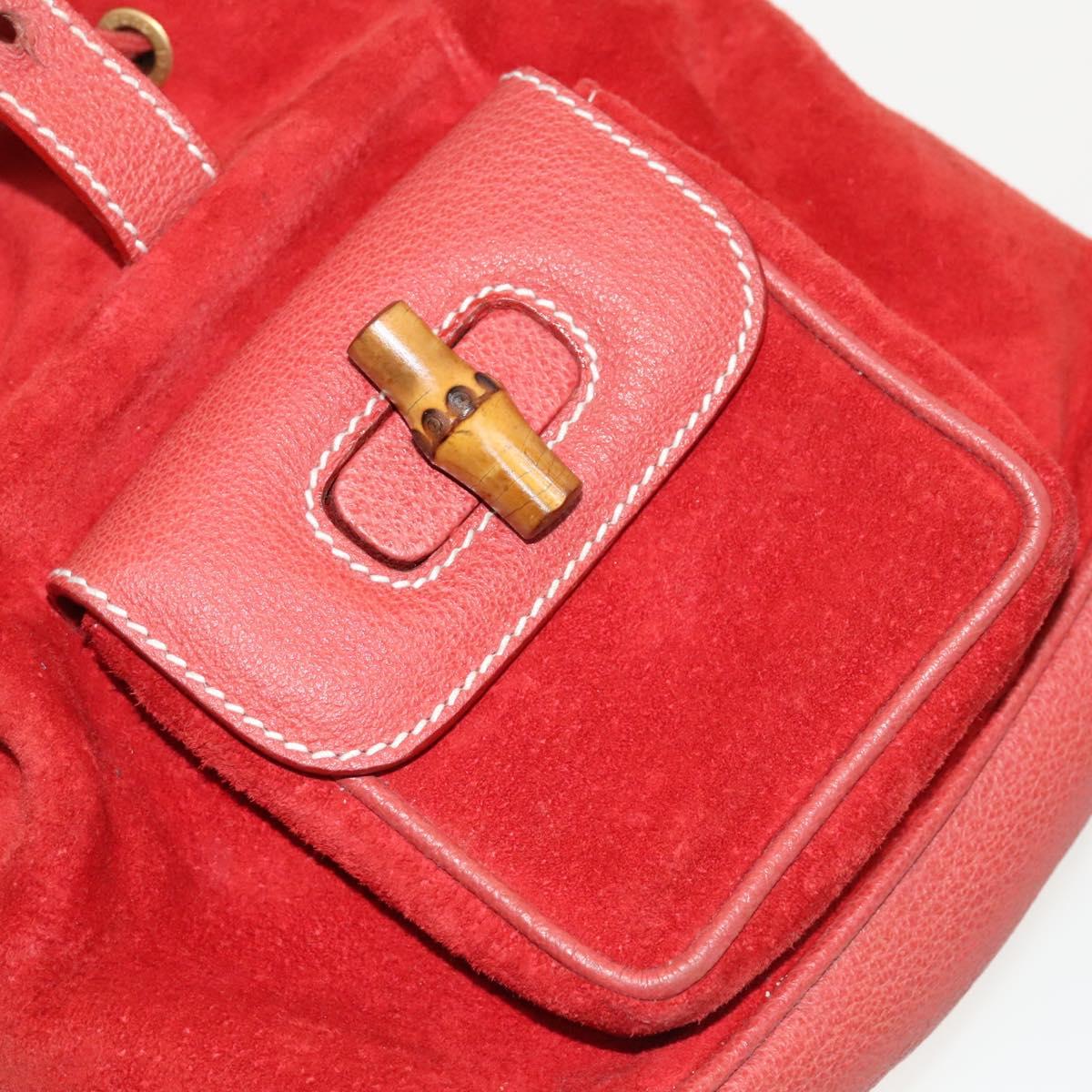 GUCCI Bamboo Backpack Suede Red Gold 003 1998 0030 Auth 127597
