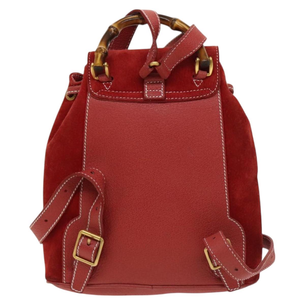 GUCCI Bamboo Backpack Suede Red Gold 003 1998 0030 Auth 127597
