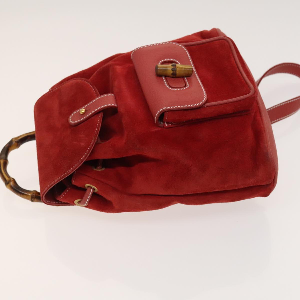 GUCCI Bamboo Backpack Suede Red Gold 003 1998 0030 Auth 127597
