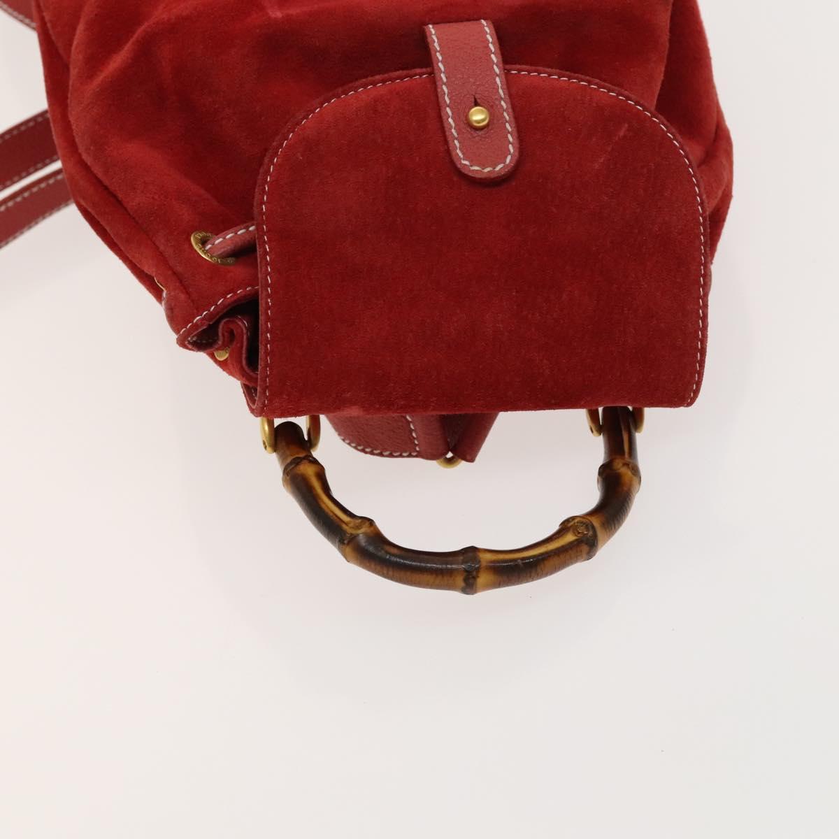 GUCCI Bamboo Backpack Suede Red Gold 003 1998 0030 Auth 127597