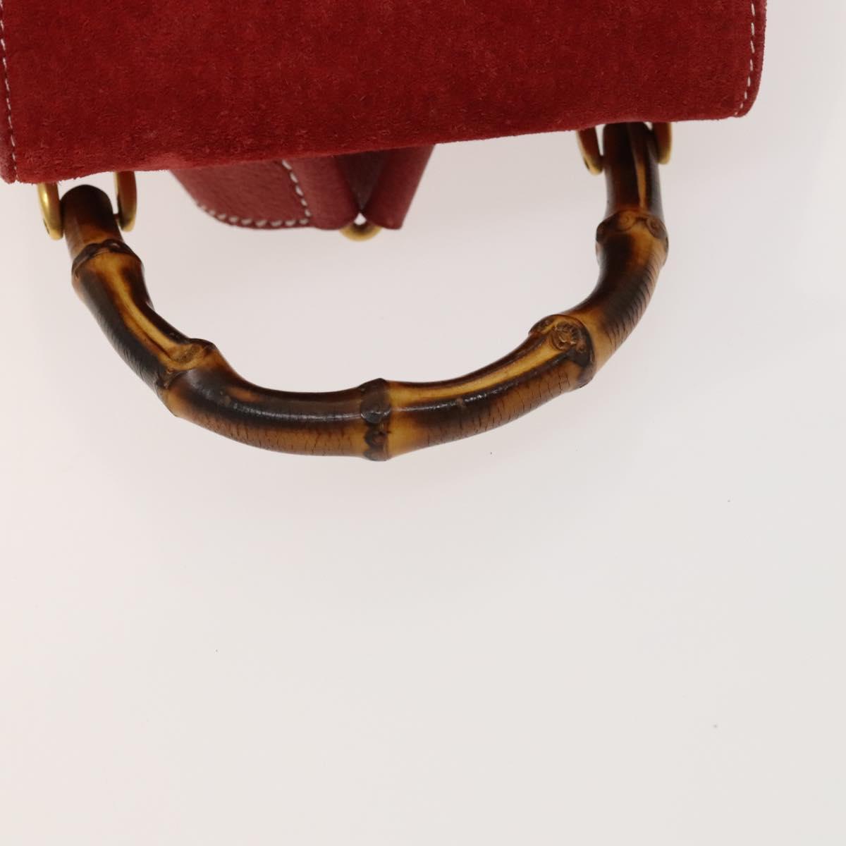 GUCCI Bamboo Backpack Suede Red Gold 003 1998 0030 Auth 127597