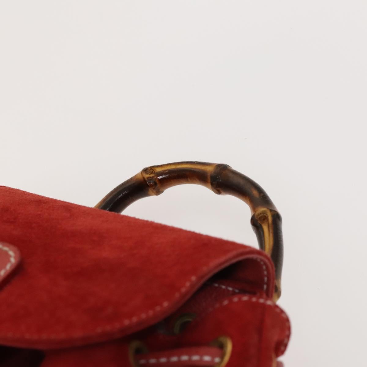 GUCCI Bamboo Backpack Suede Red Gold 003 1998 0030 Auth 127597