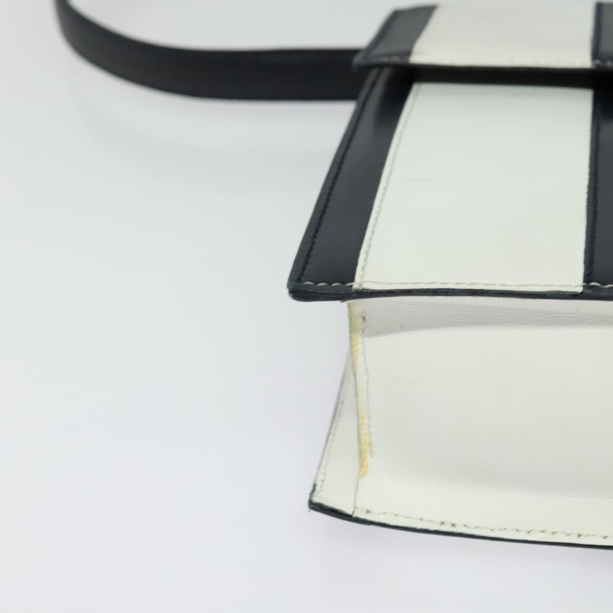 CELINE Shoulder Bag Leather White Navy gold Auth 127598