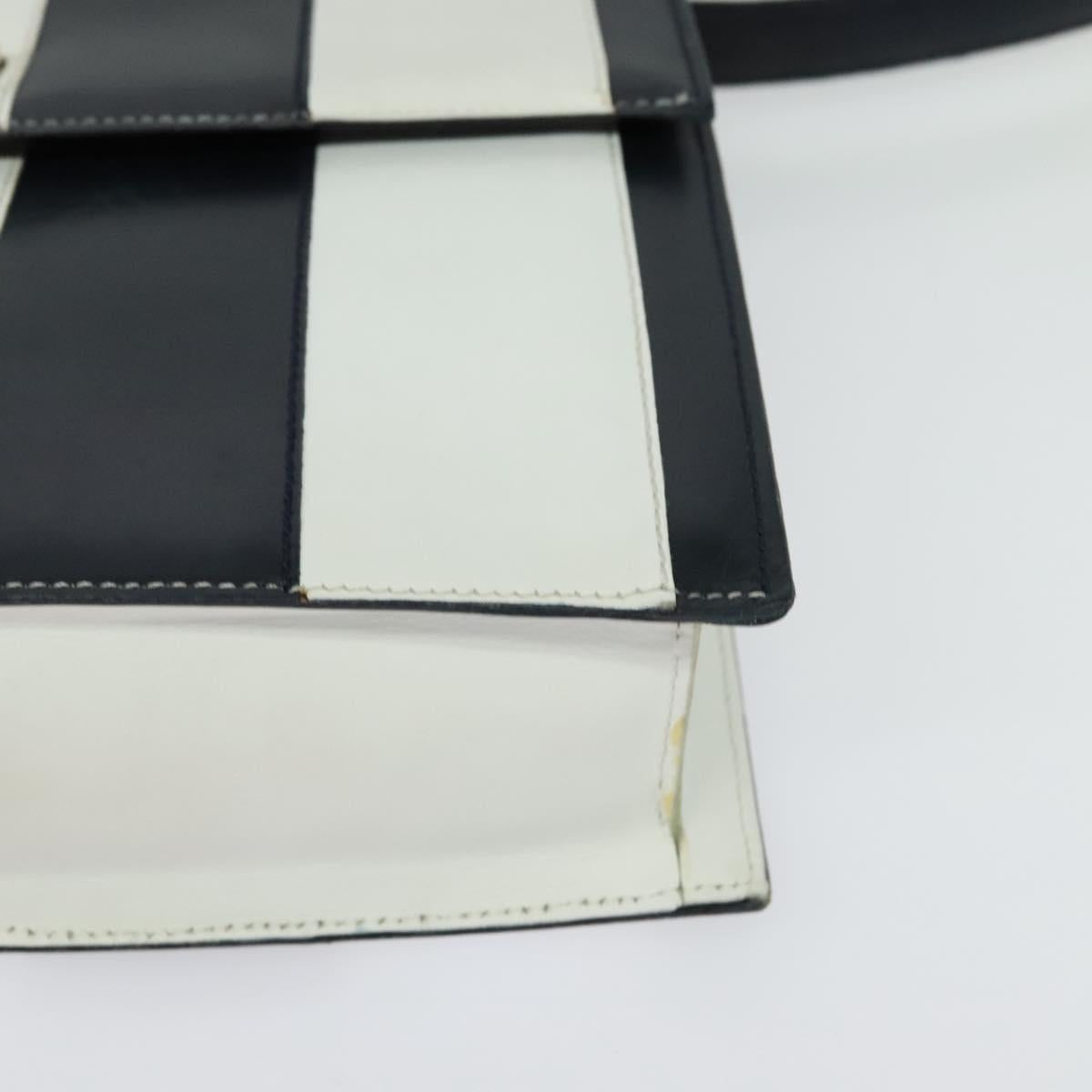 CELINE Shoulder Bag Leather White Navy gold Auth 127598