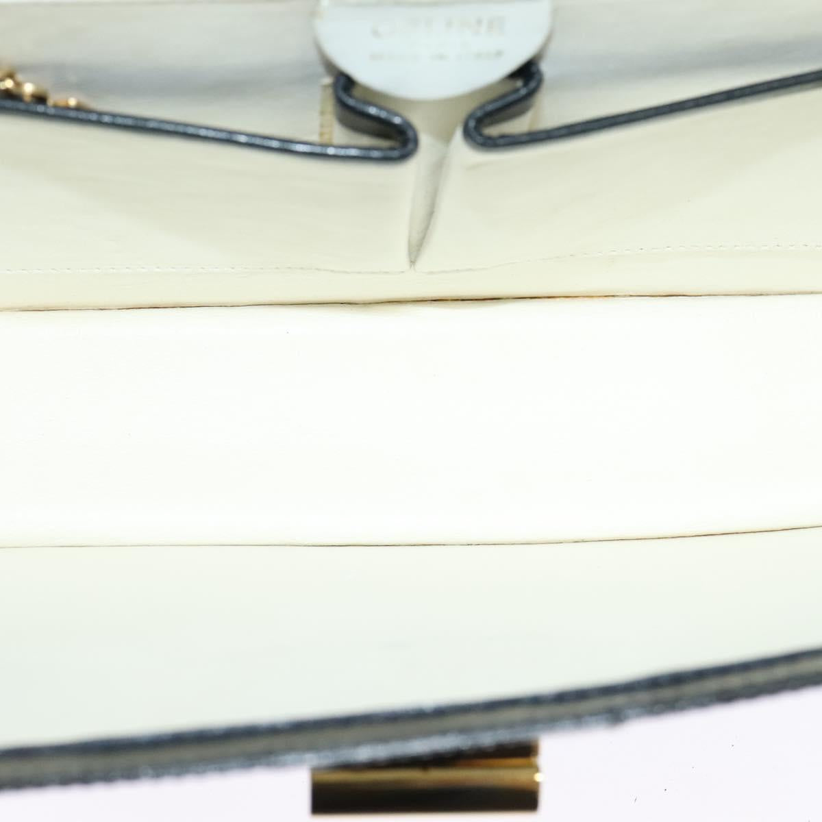 CELINE Shoulder Bag Leather White Navy gold Auth 127598