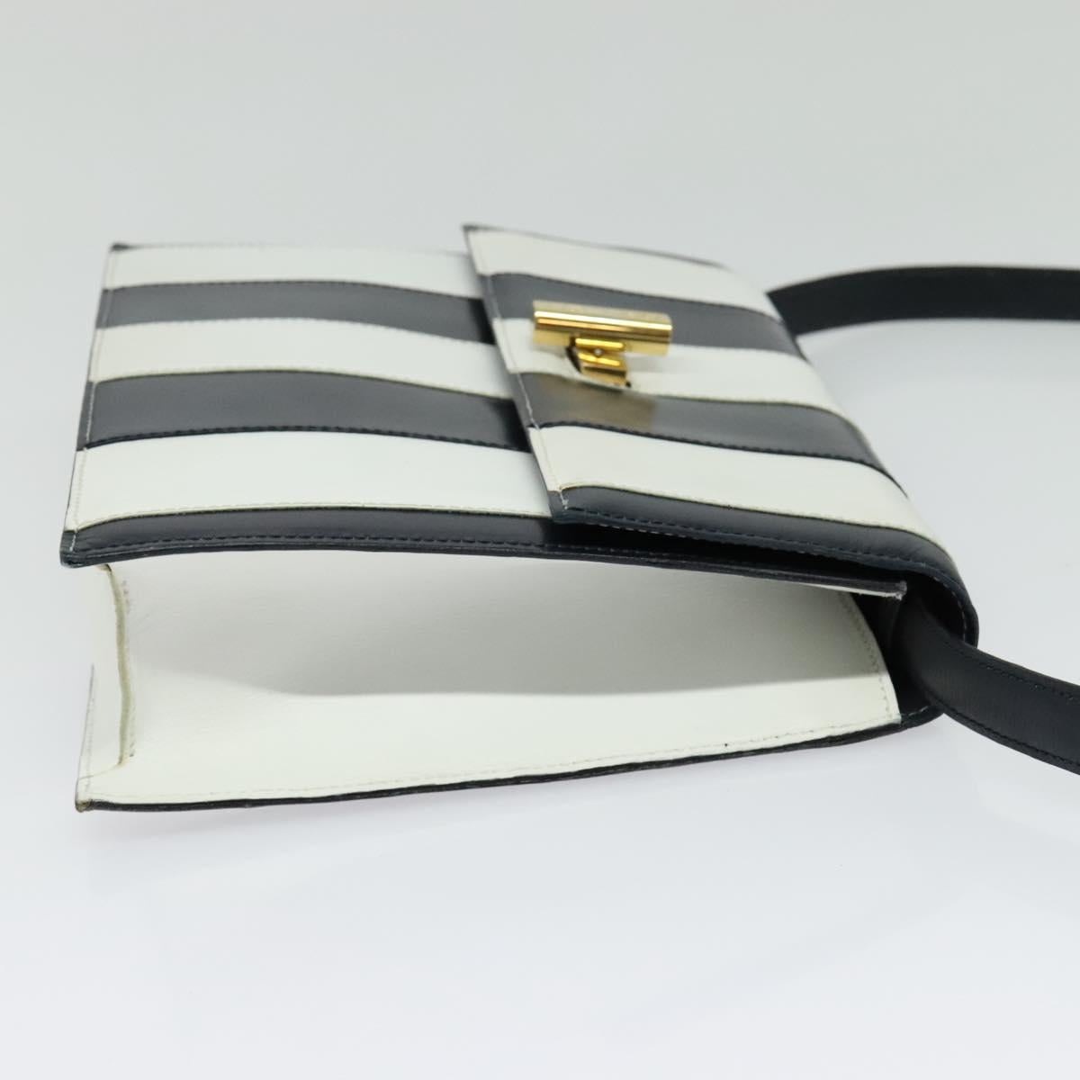 CELINE Shoulder Bag Leather White Navy gold Auth 127598