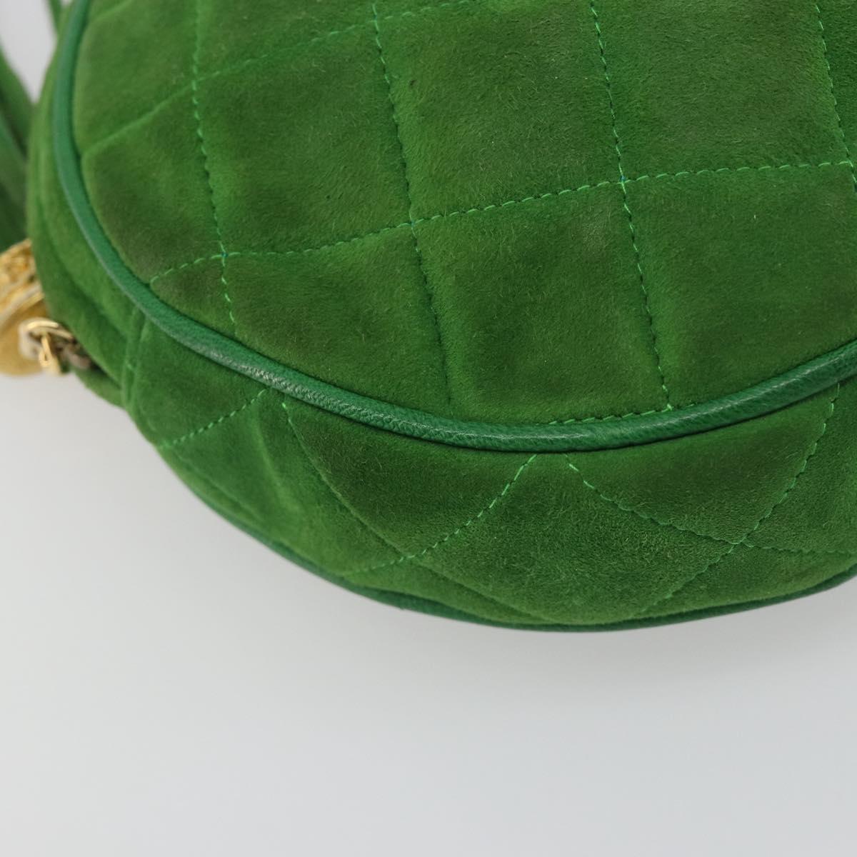 CHANEL Matelasse Chain Hand Bag Suede 2way Green Gold CC Auth 127613