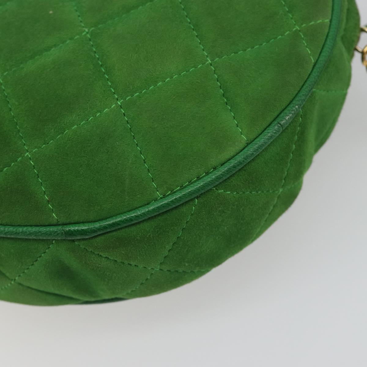 CHANEL Matelasse Chain Hand Bag Suede 2way Green Gold CC Auth 127613