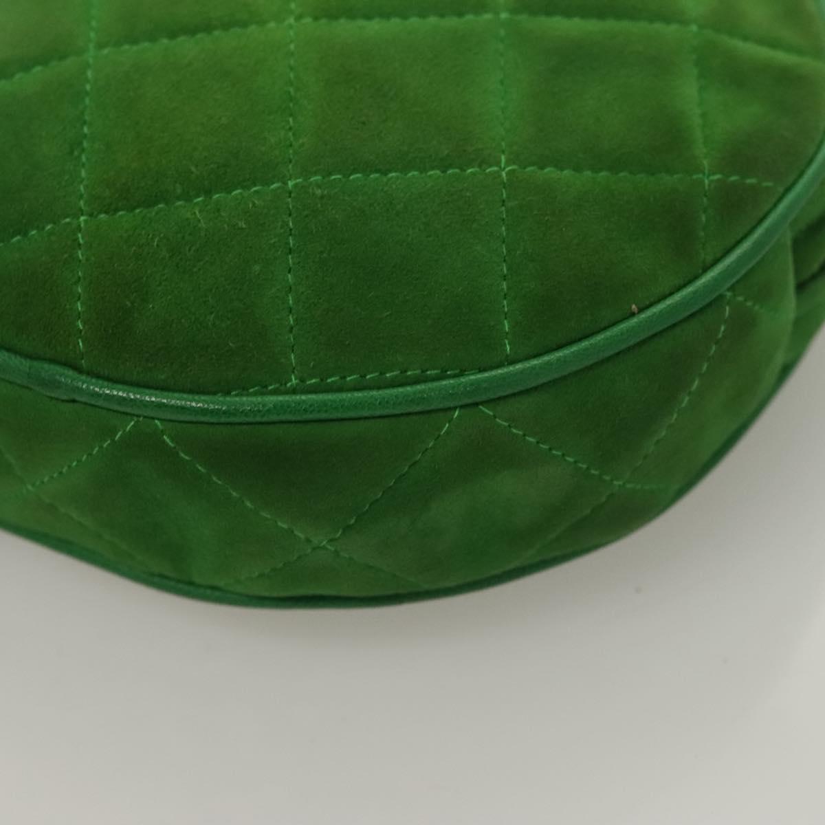 CHANEL Matelasse Chain Hand Bag Suede 2way Green Gold CC Auth 127613