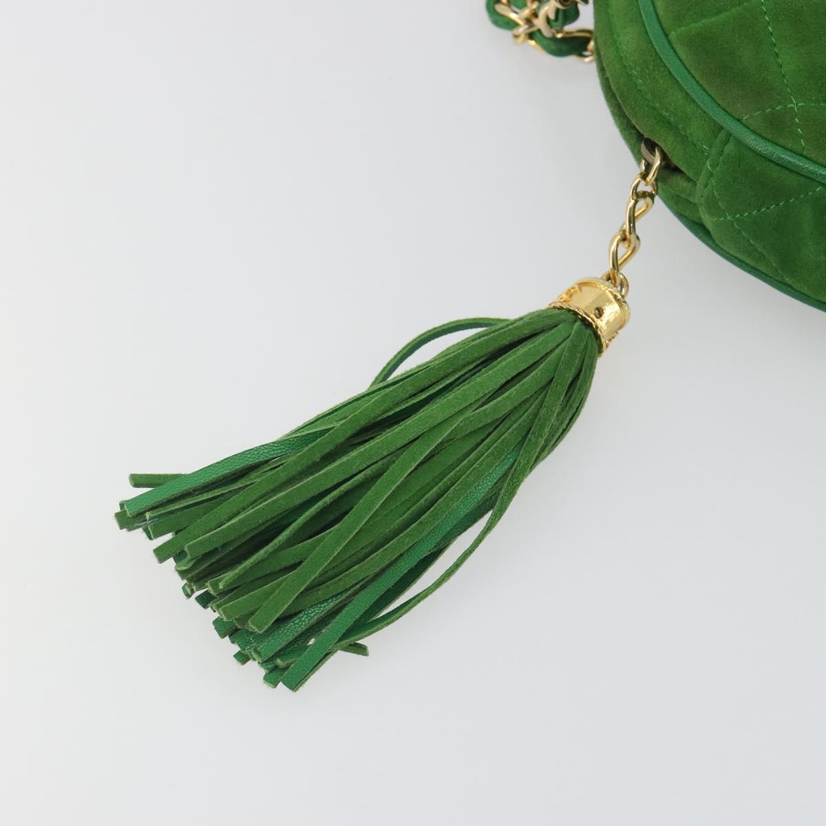 CHANEL Matelasse Chain Hand Bag Suede 2way Green Gold CC Auth 127613