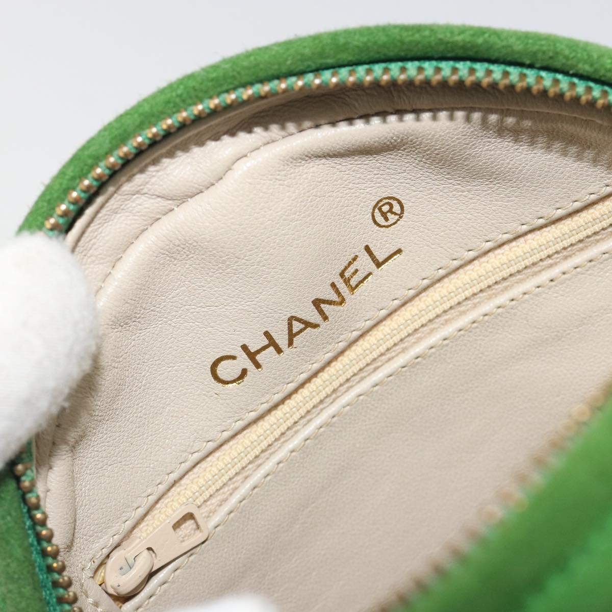 CHANEL Matelasse Chain Hand Bag Suede 2way Green Gold CC Auth 127613