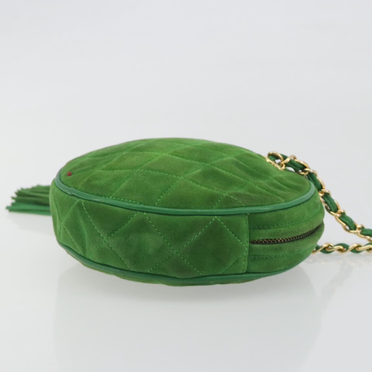 CHANEL Matelasse Chain Hand Bag Suede 2way Green Gold CC Auth 127613