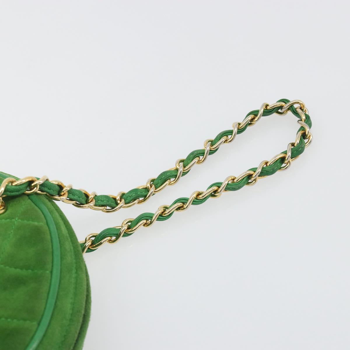 CHANEL Matelasse Chain Hand Bag Suede 2way Green Gold CC Auth 127613