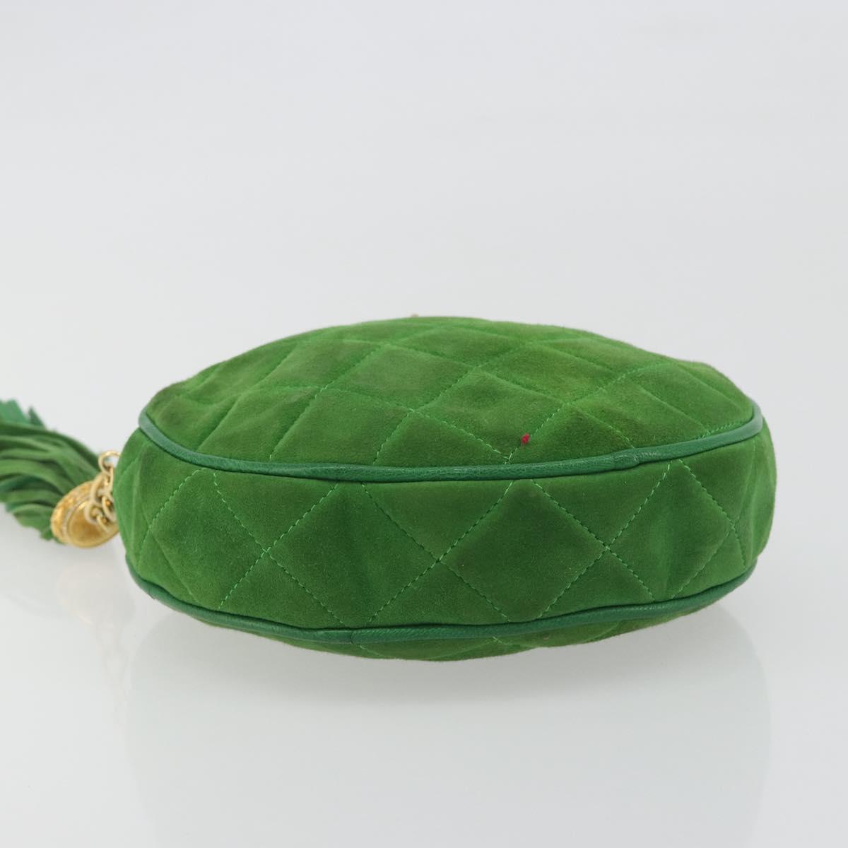 CHANEL Matelasse Chain Hand Bag Suede 2way Green Gold CC Auth 127613
