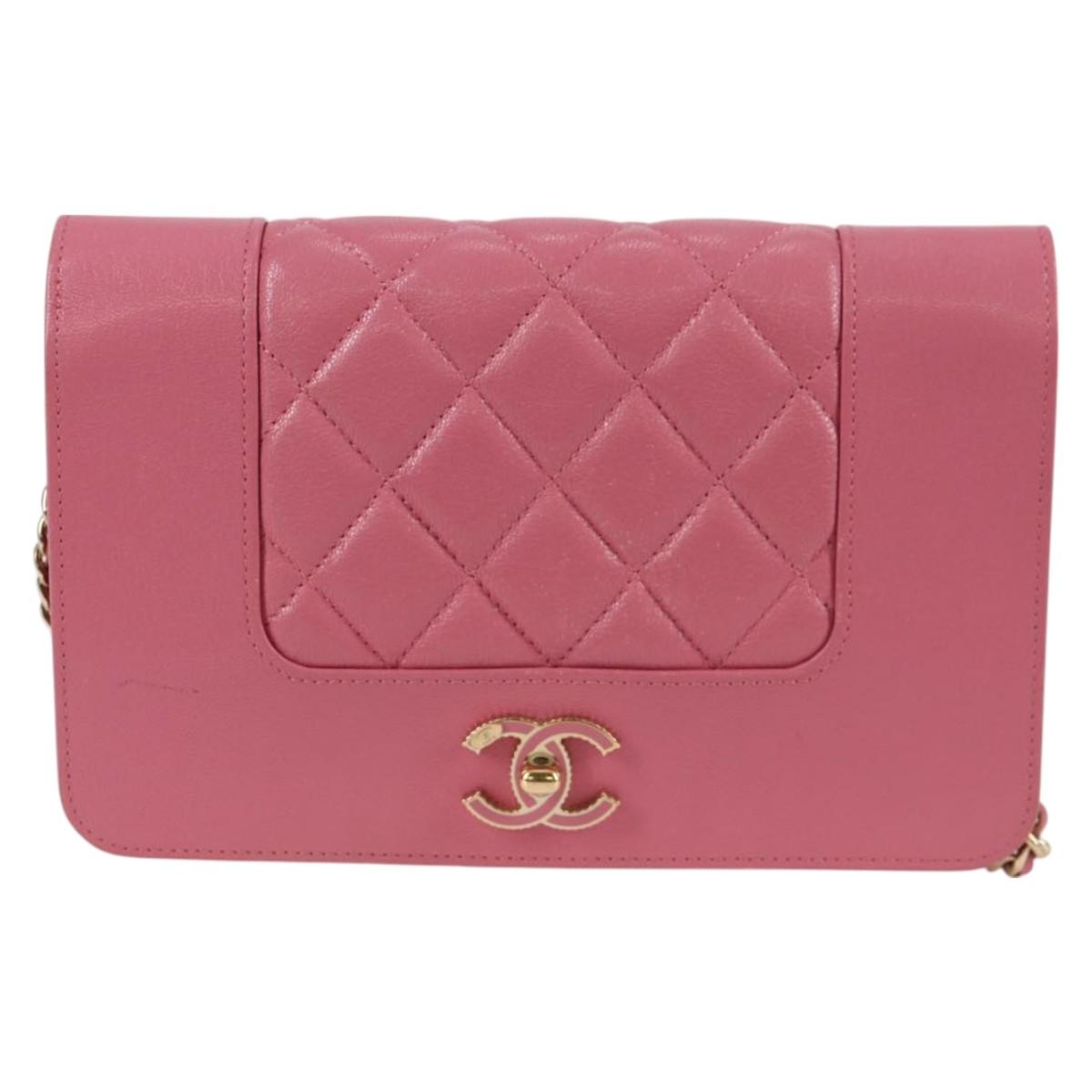 CHANEL Matelasse Chain Shoulder Bag Lamb Skin Pink Gold CC Auth 127625M