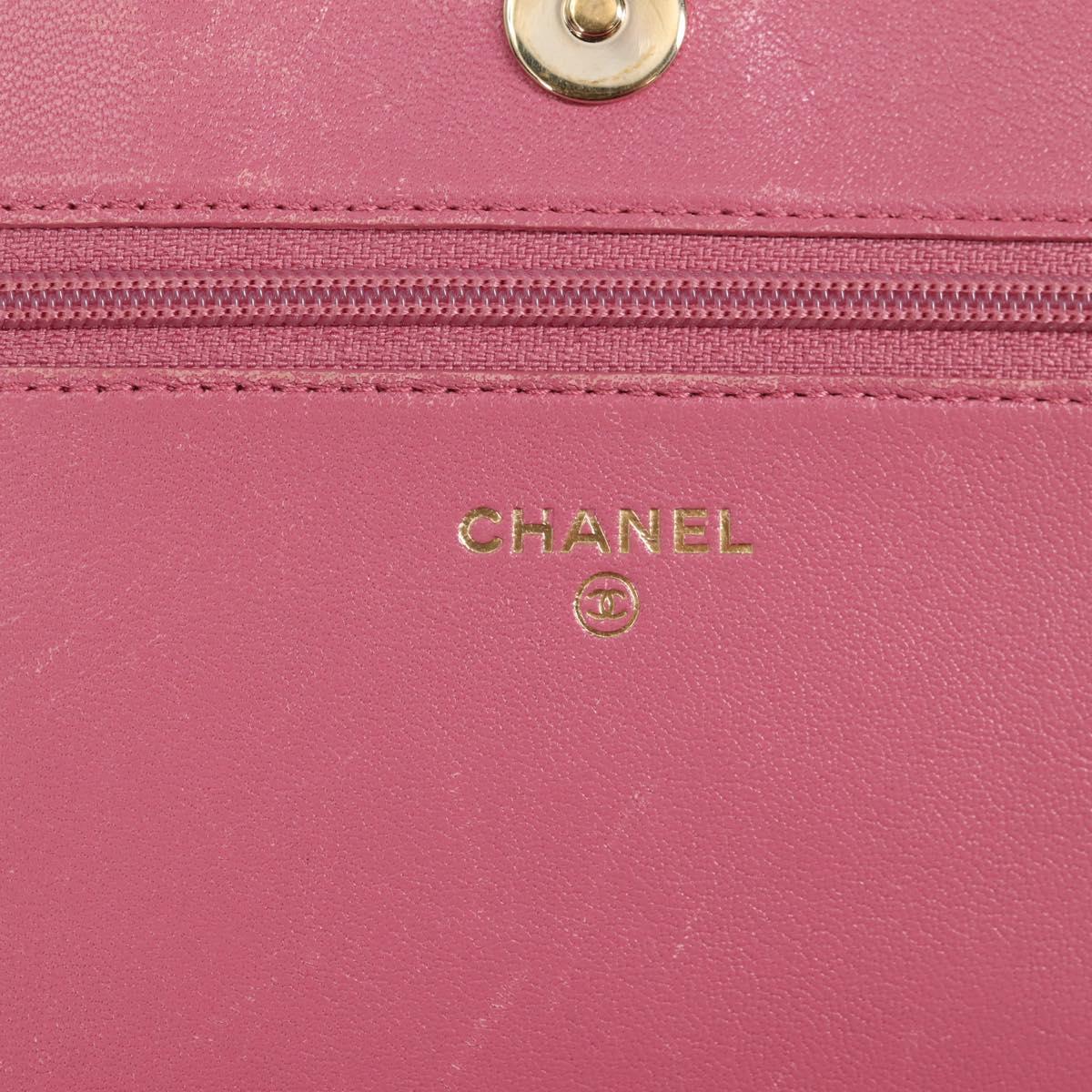 CHANEL Matelasse Chain Shoulder Bag Lamb Skin Pink Gold CC Auth 127625M